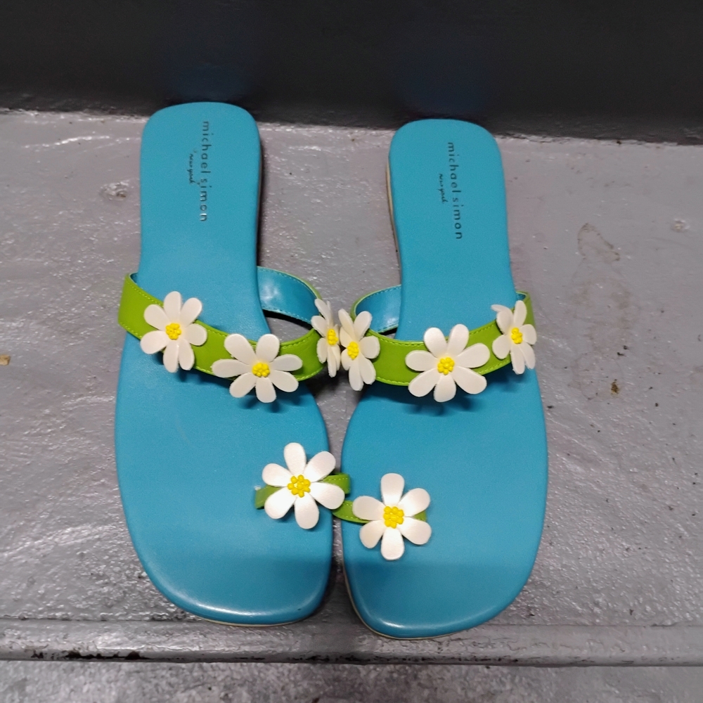 Michael Simon Daisy Flower Sandals - Blue and Green 8.5 NEW